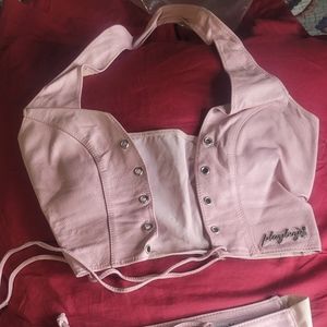 Pastel pink Playboy leather top and shorts set